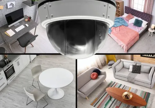 Modern CCTV surveillance camera protecting a property